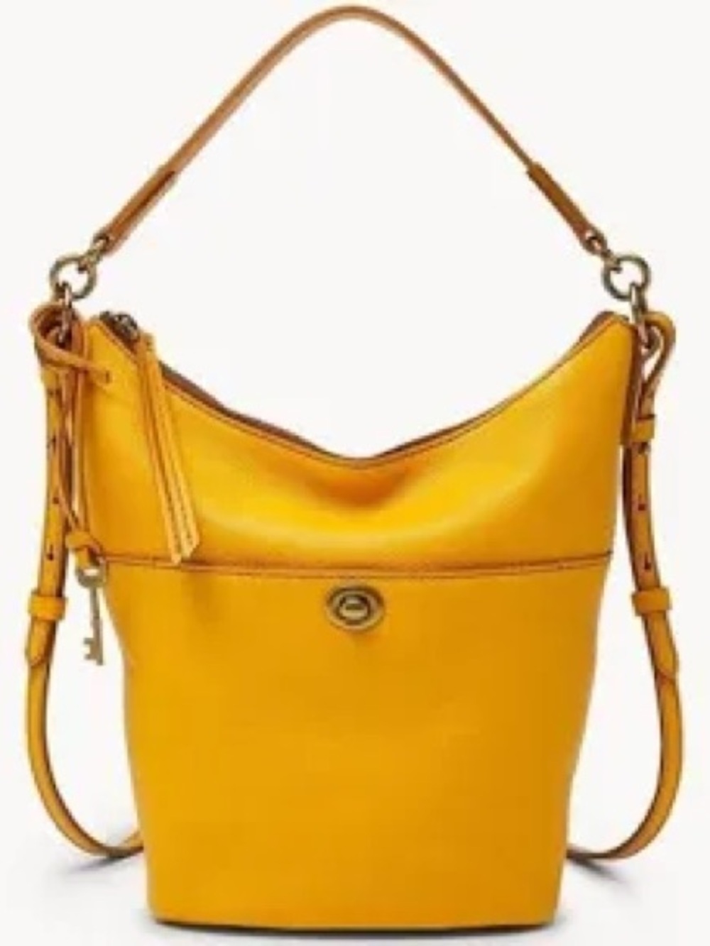 Yellow Leather Bucket Bag - Elegant Shoulder & Crossbody
